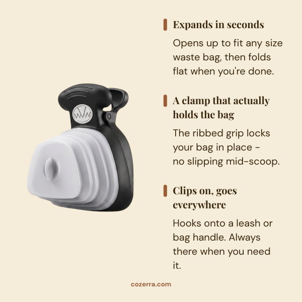 Pocket Scoop features — expands, clamps, clips